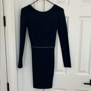 Zara Long-Sleeve Navy Ponte Sheath Dress with Waist Zip